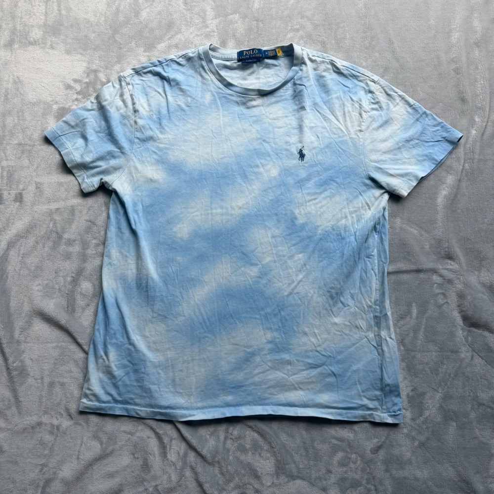 Polo Ralph Lauren T-Shirt Mens M Blue Cloud Wash Classic Fit Tie Dye Logo Tee